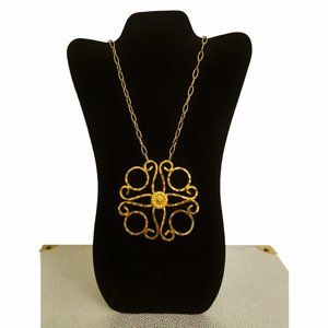Vtg 70s Handmade Hammered Medallion Necklace